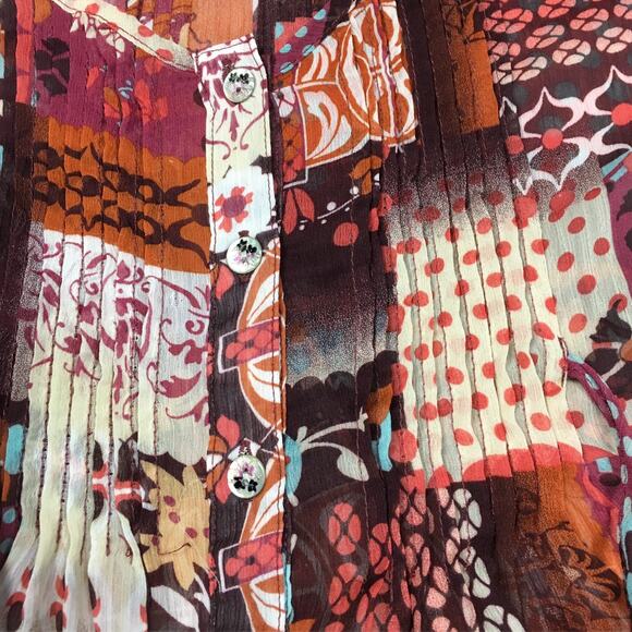 American Rag Tank Top Patchwork Button Front Bohemian Shirt Womens S Mixed Print - Picture 9 of 9